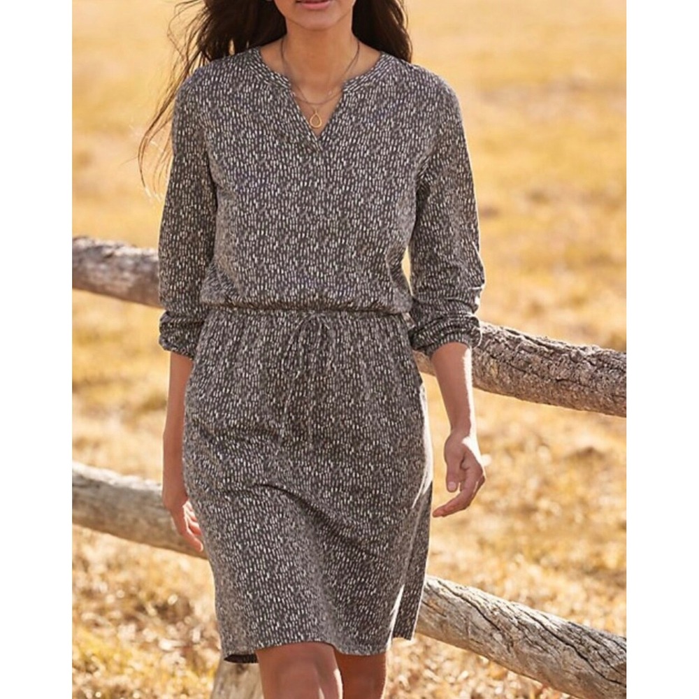 Garnet‎ Hill Ines Blouson Knit Dress Sz L Fall Summer Lightweight Organic Cotton